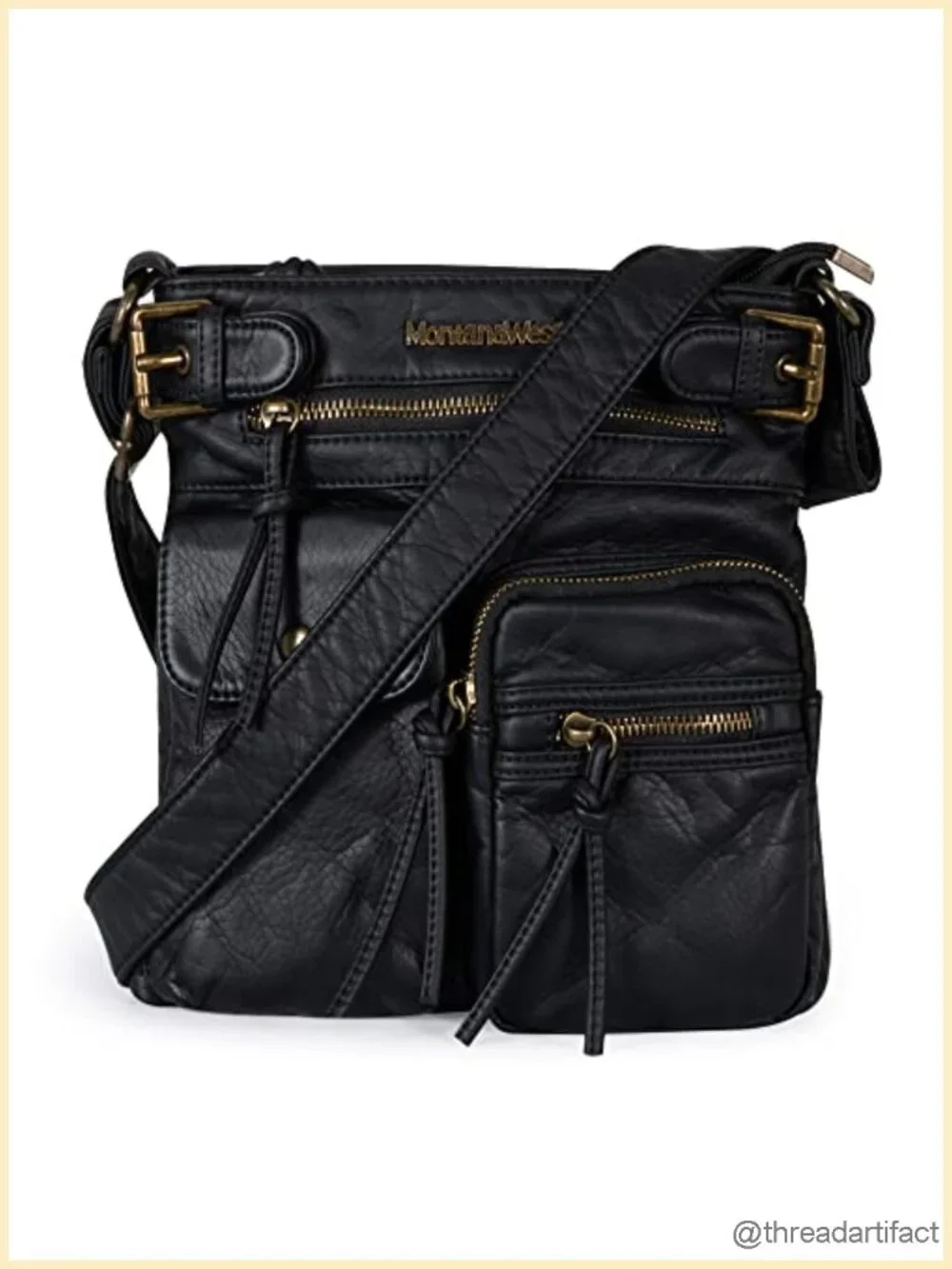Vegan Leather Crossbody Bag Multi Pocket Adjustable Strap